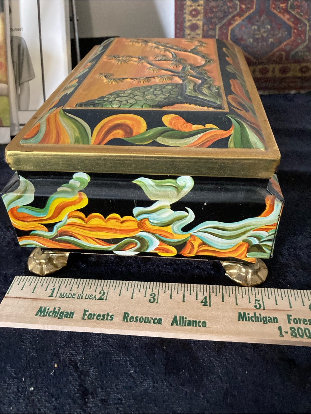 Western Germany Fricke & Nacke Hand-Painted Mavis Tin Home Art Trinket Box MCM - Picture 7 of 9